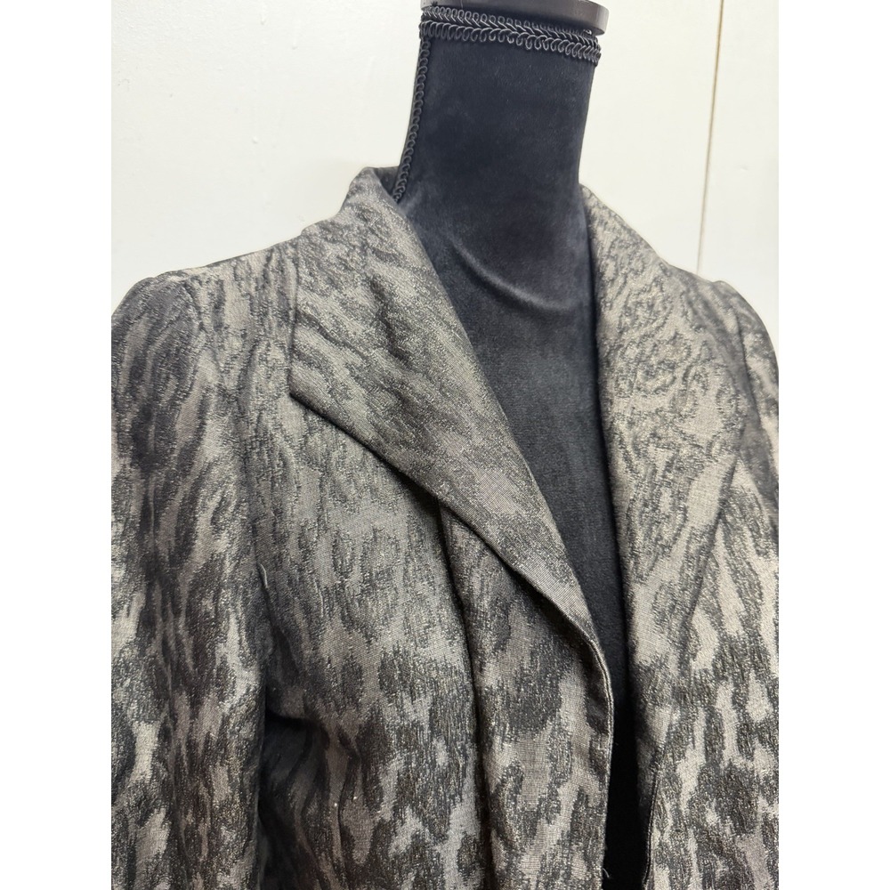 Eileen Fisher Metallic Jacquard Long Topper Coat Black Bronze Silk Cotton Blend - Picture 9 of 12
